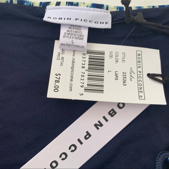 Robin Piccone Bikini Abba Key Hole Tassel Tie Botton Navy Print L NWT - Picture 8 of 10